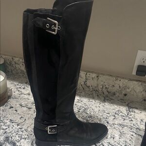 Marc Fisher Black Over the Knee Boots with Buckle Detail